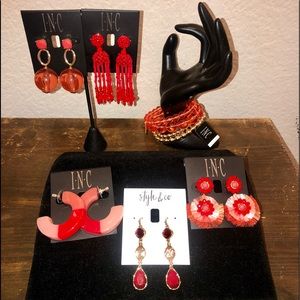 Pink & Red Drop Earrings, Bracelets Costume Jewelry Lot NWT
